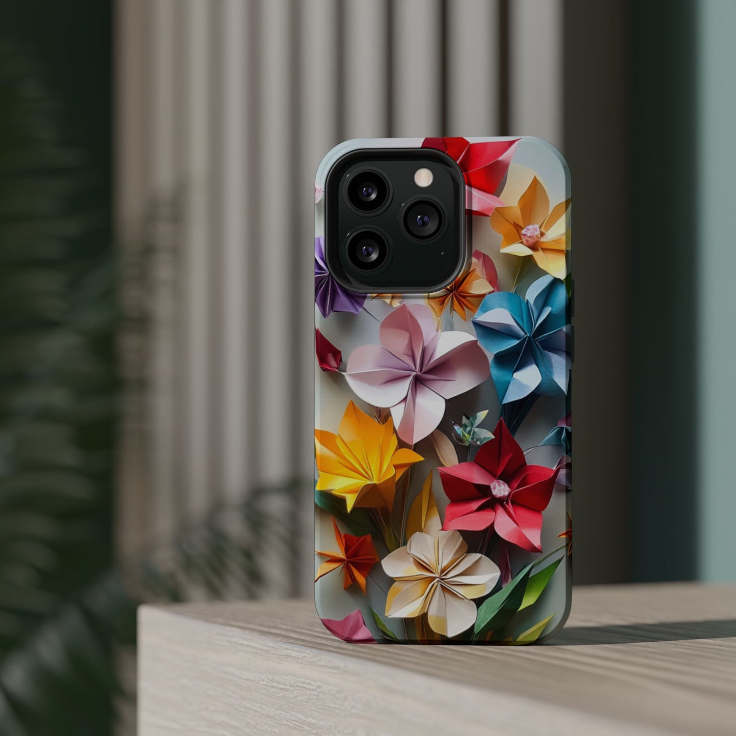 Flower Oragami Effect Magnetic Tough Case, MagSafe, iPhone 16 15 14 13