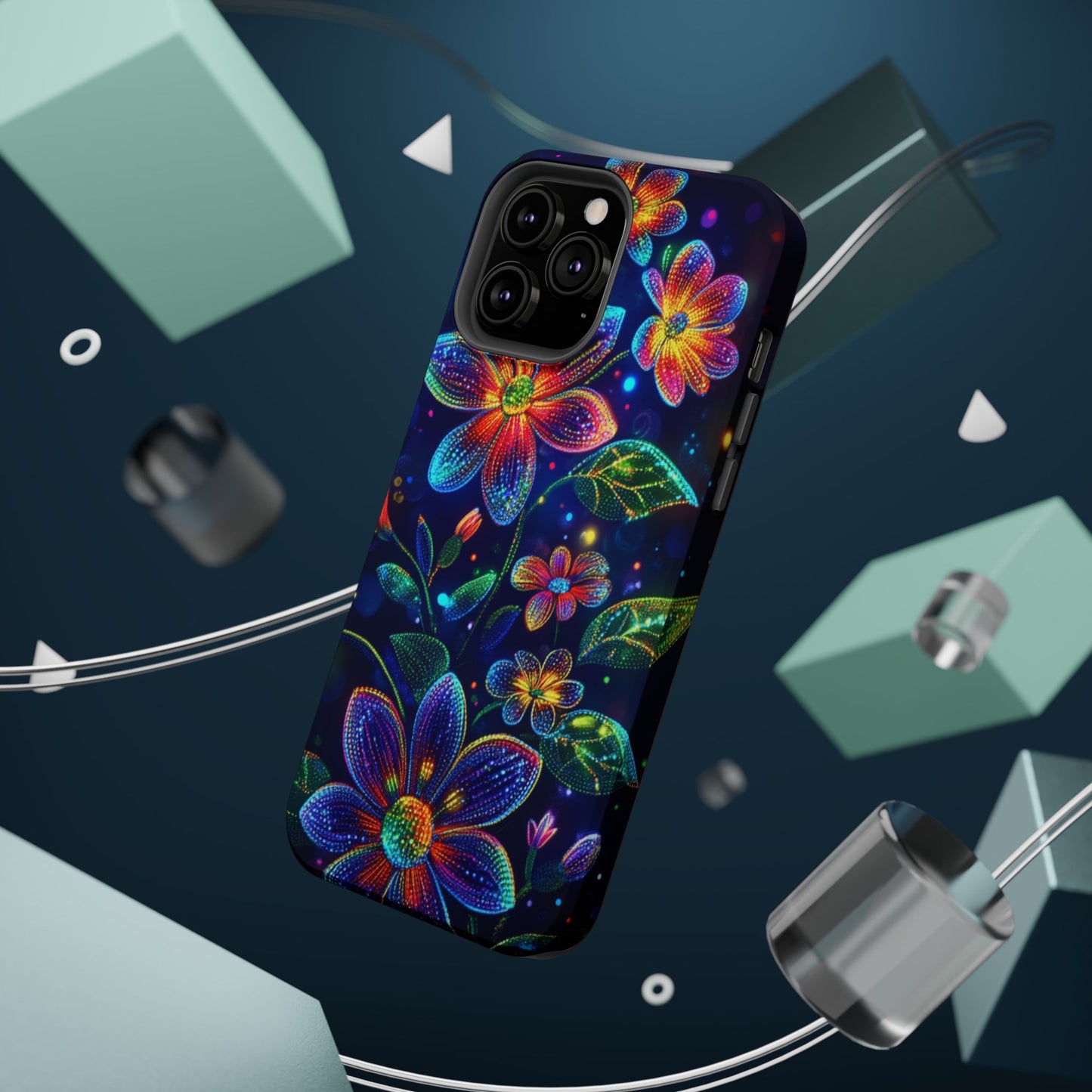 Flower Brite Lite Effect Magnetic Tough Cases, MagSafe, iPhone 16 15 14 13