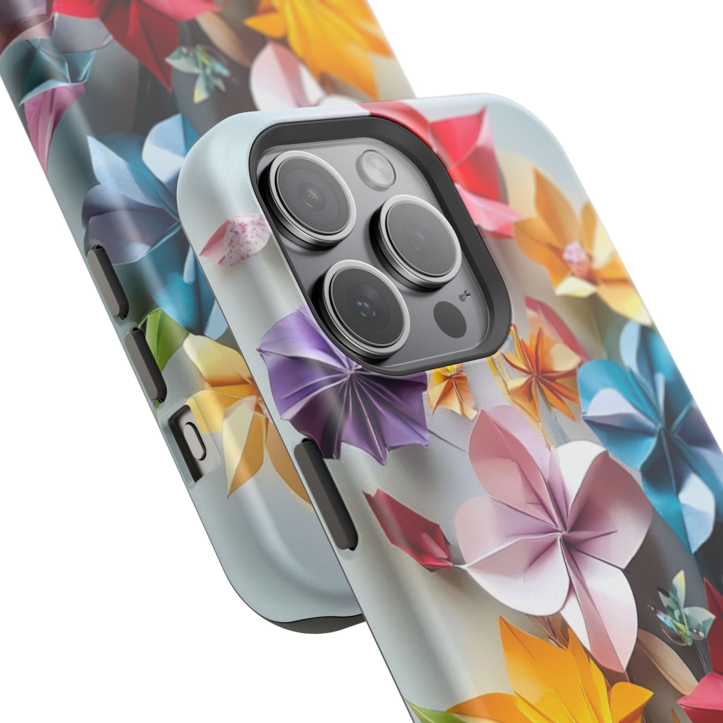 Flower Oragami Effect Magnetic Tough Case, MagSafe, iPhone 16 15 14 13