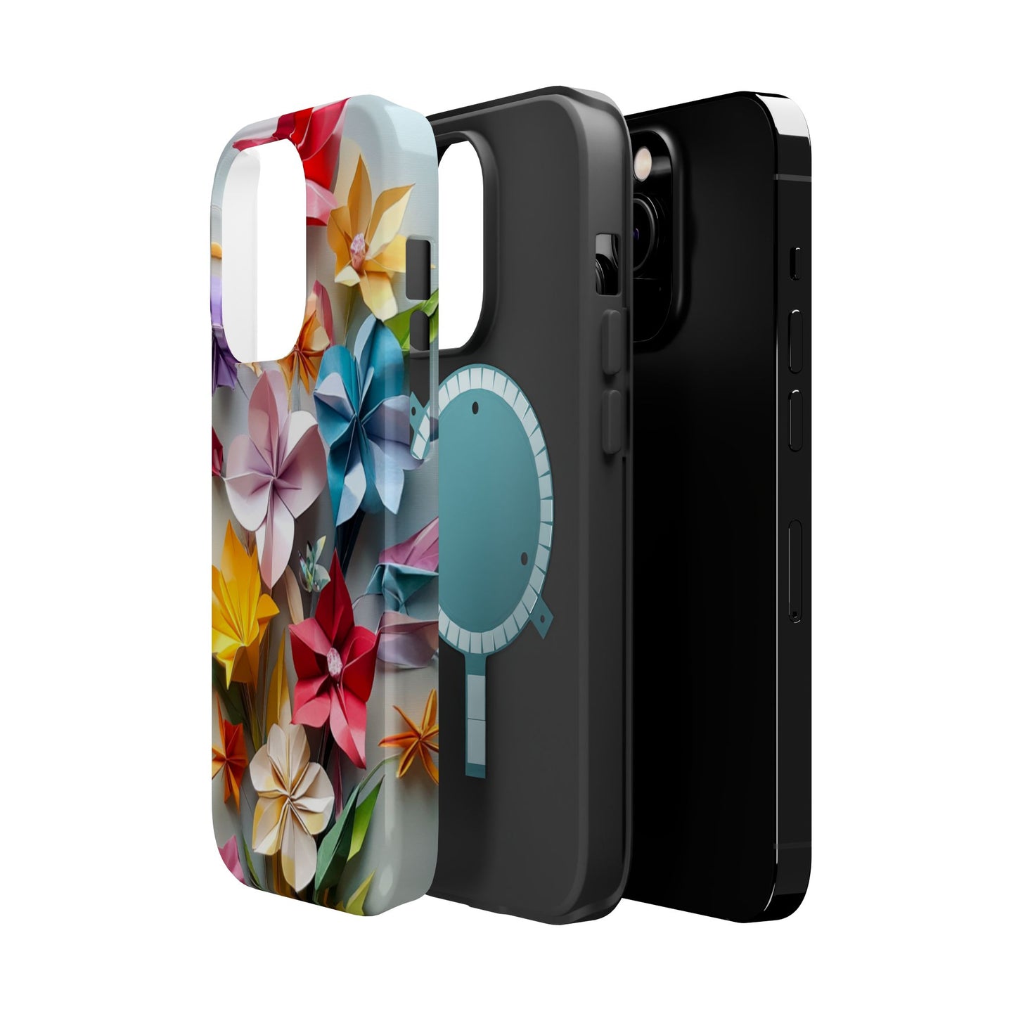 Flower Oragami Effect Magnetic Tough Case, MagSafe, iPhone 16 15 14 13