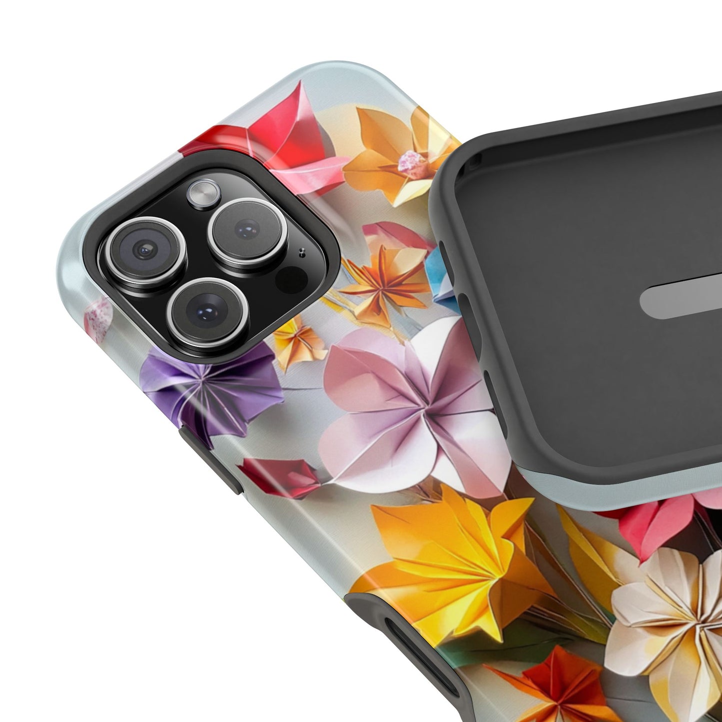 Flower Oragami Effect Magnetic Tough Case, MagSafe, iPhone 16 15 14 13