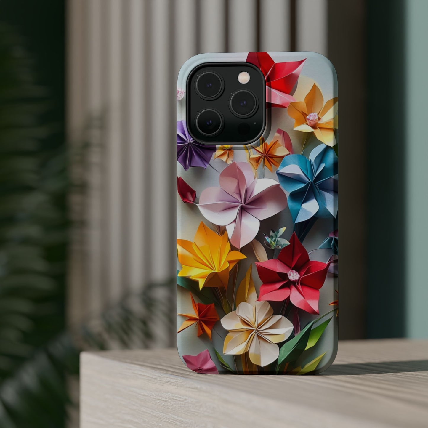 Flower Oragami Effect Magnetic Tough Case, MagSafe, iPhone 16 15 14 13