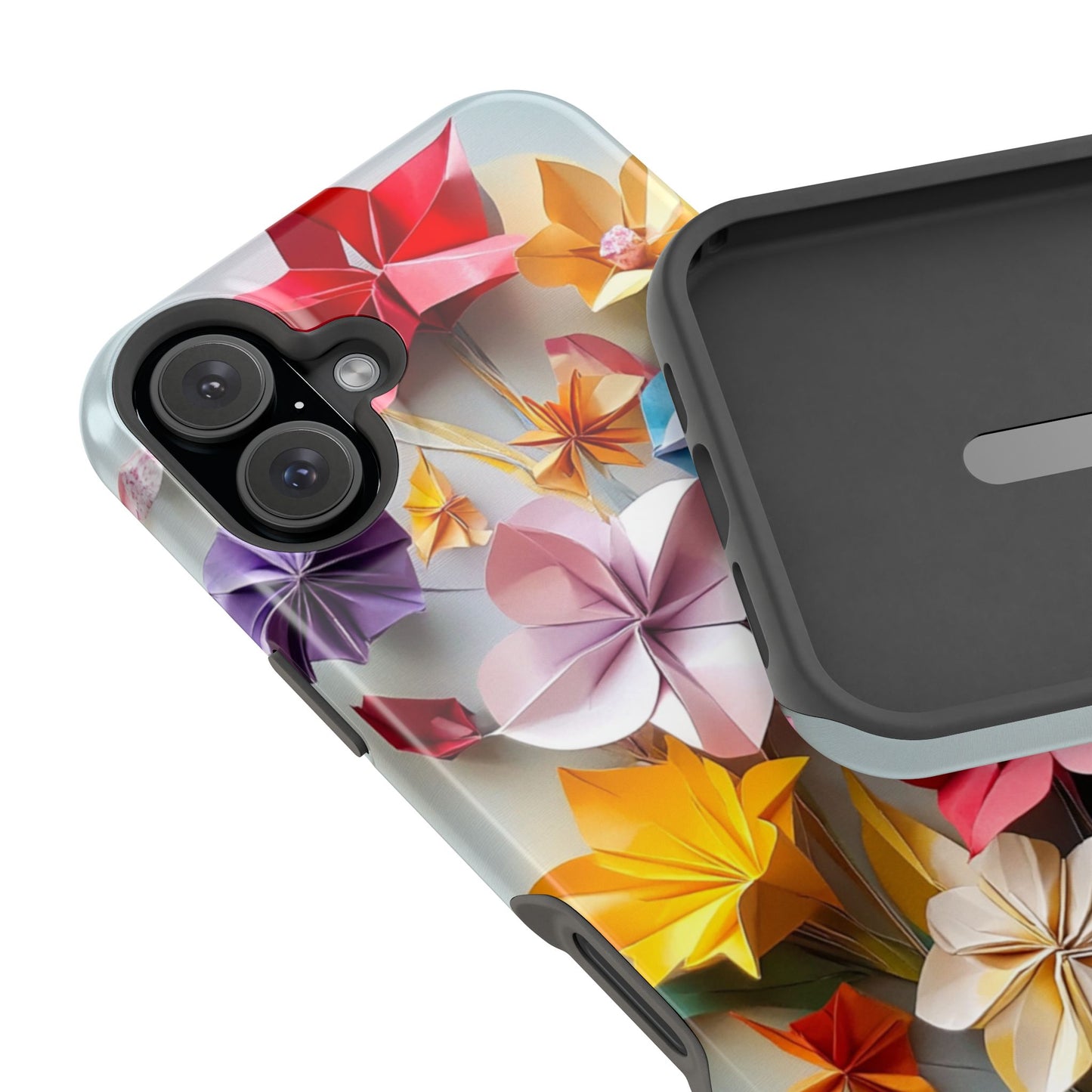 Flower Oragami Effect Magnetic Tough Case, MagSafe, iPhone 16 15 14 13