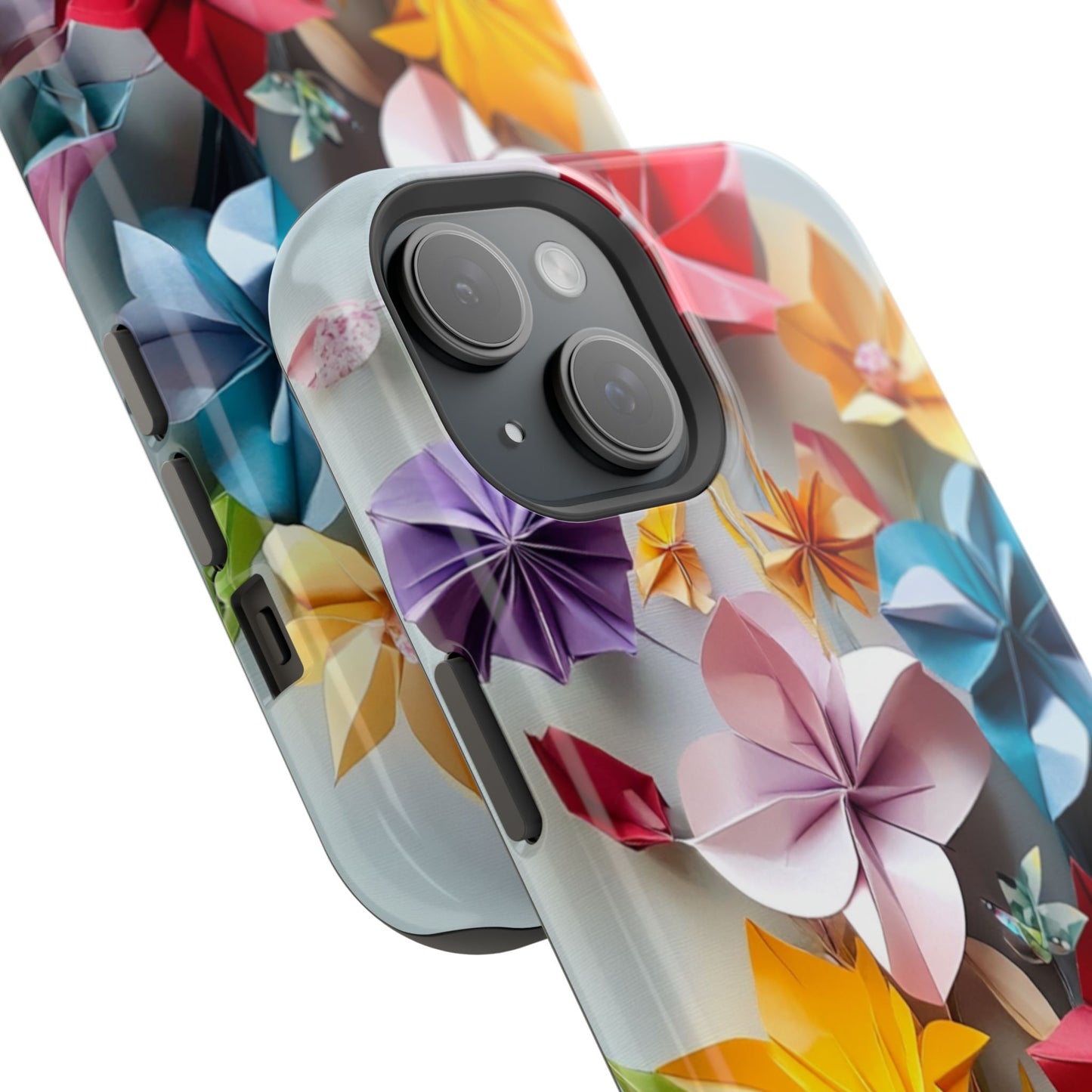 Flower Oragami Effect Magnetic Tough Case, MagSafe, iPhone 16 15 14 13