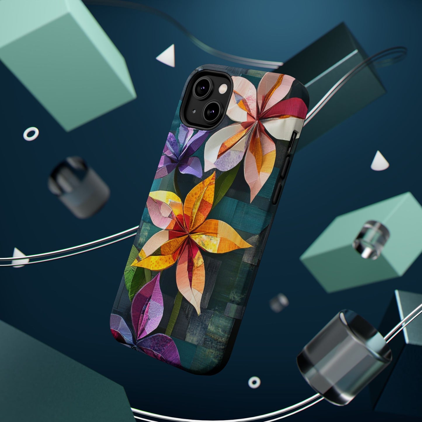 Bright Artistic Flower Magnetic Tough Cases, MagSafe, iPhone 16 15 14 13