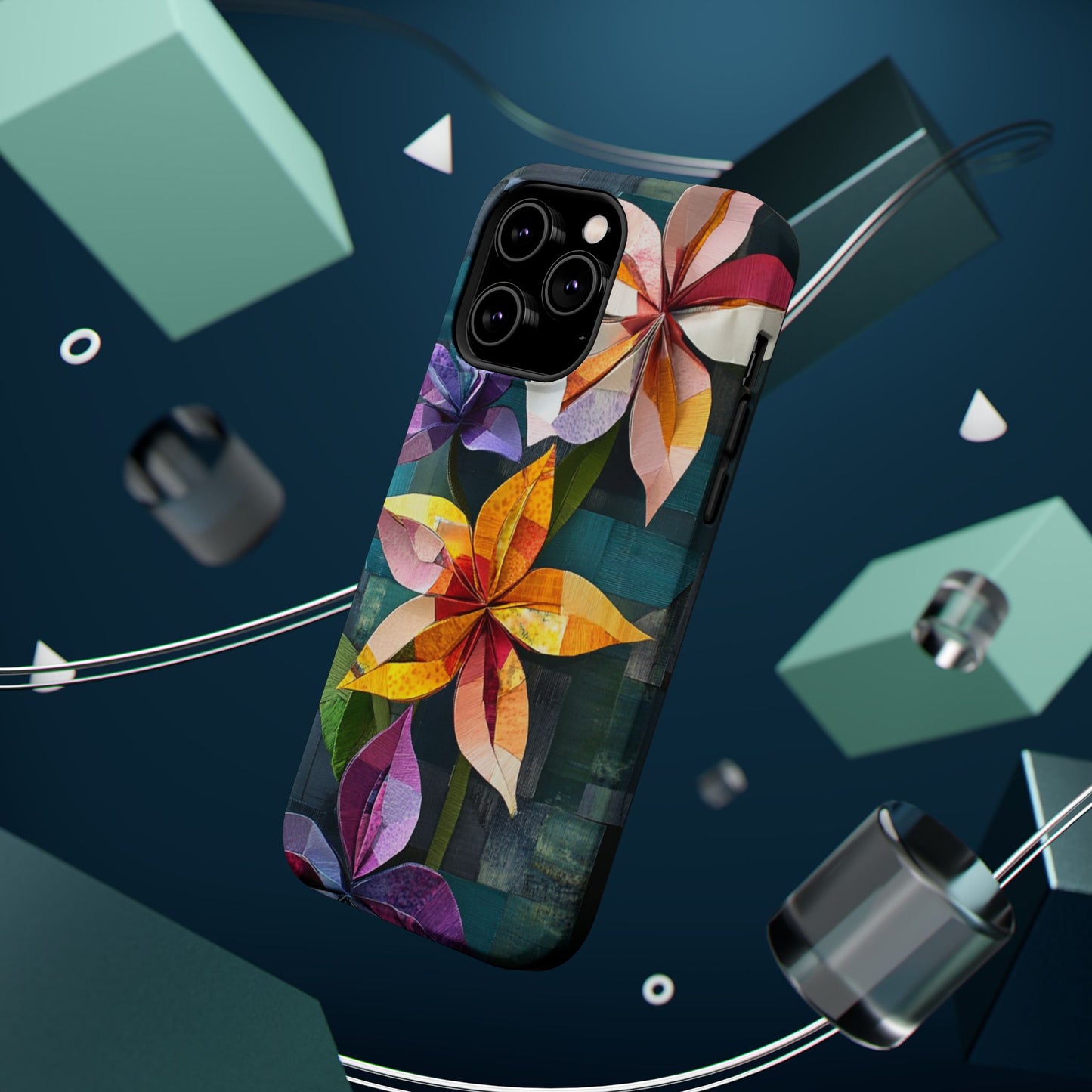 Bright Artistic Flower Magnetic Tough Cases, MagSafe, iPhone 16 15 14 13