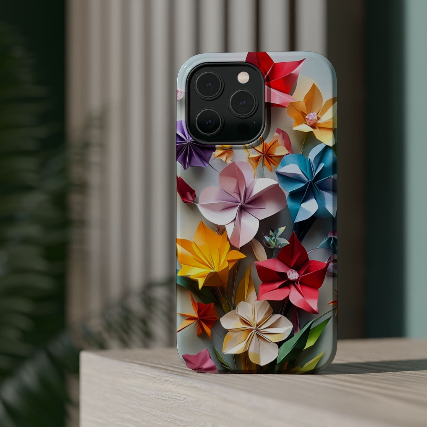 Flower Oragami Effect Magnetic Tough Case, MagSafe, iPhone 16 15 14 13