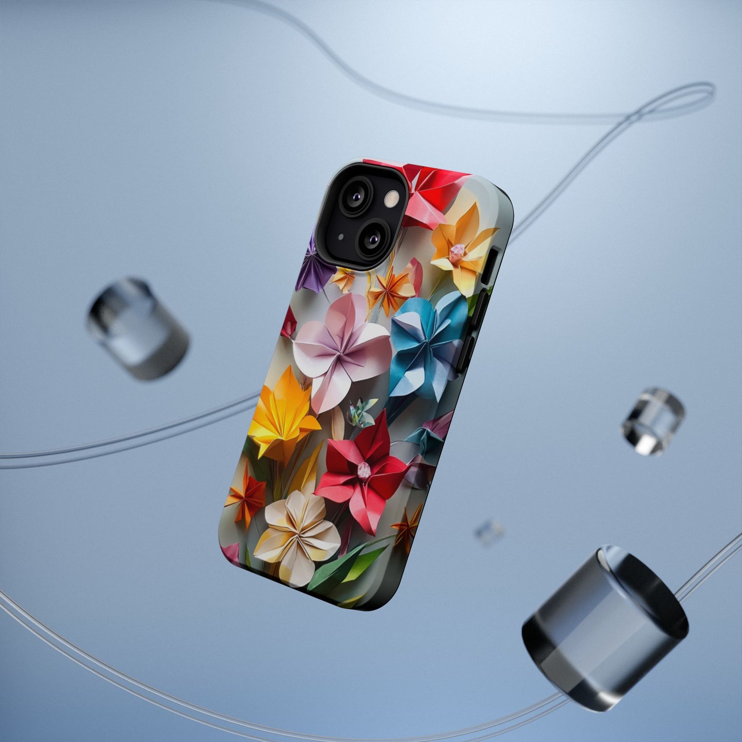 Flower Oragami Effect Magnetic Tough Case, MagSafe, iPhone 16 15 14 13