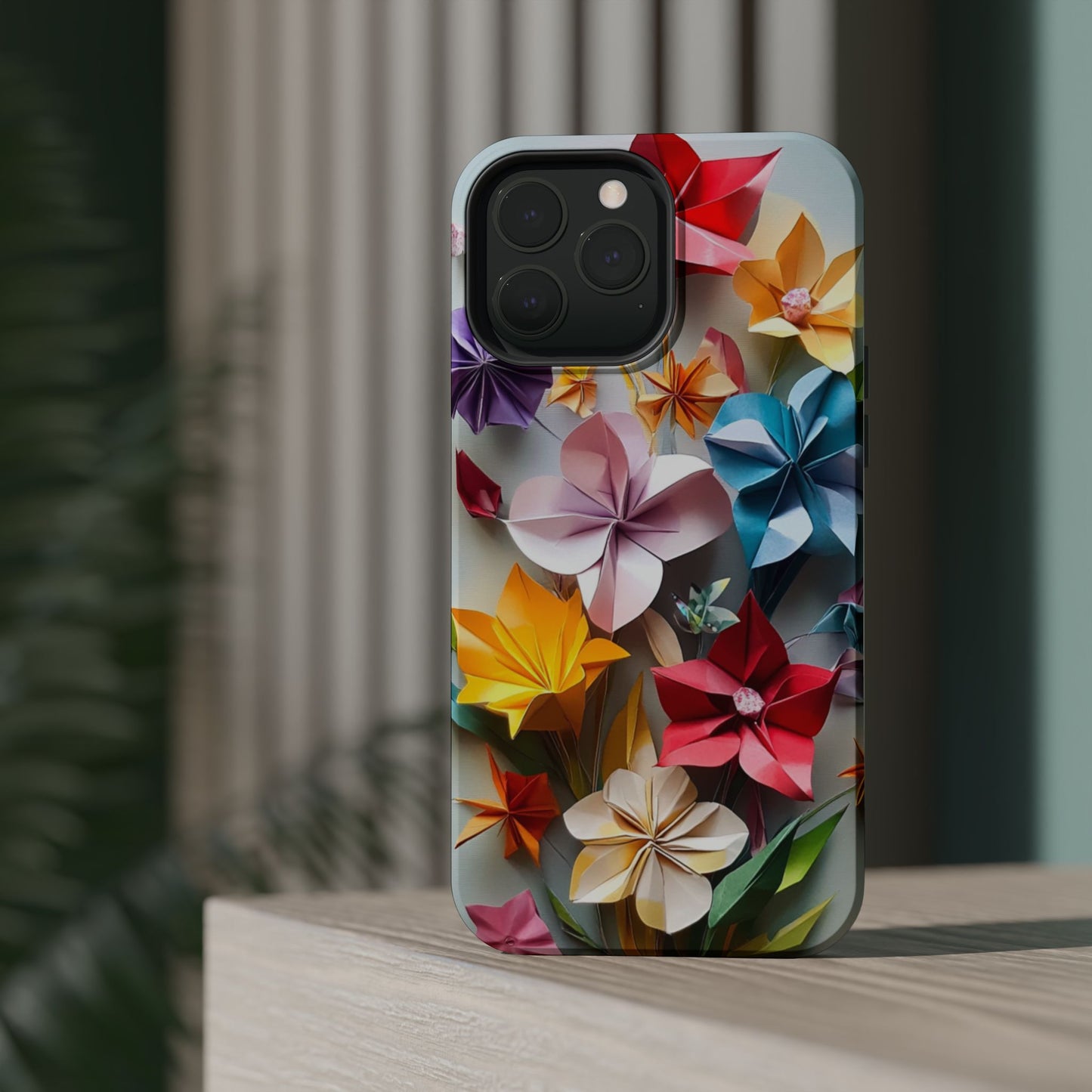 Flower Oragami Effect Magnetic Tough Case, MagSafe, iPhone 16 15 14 13