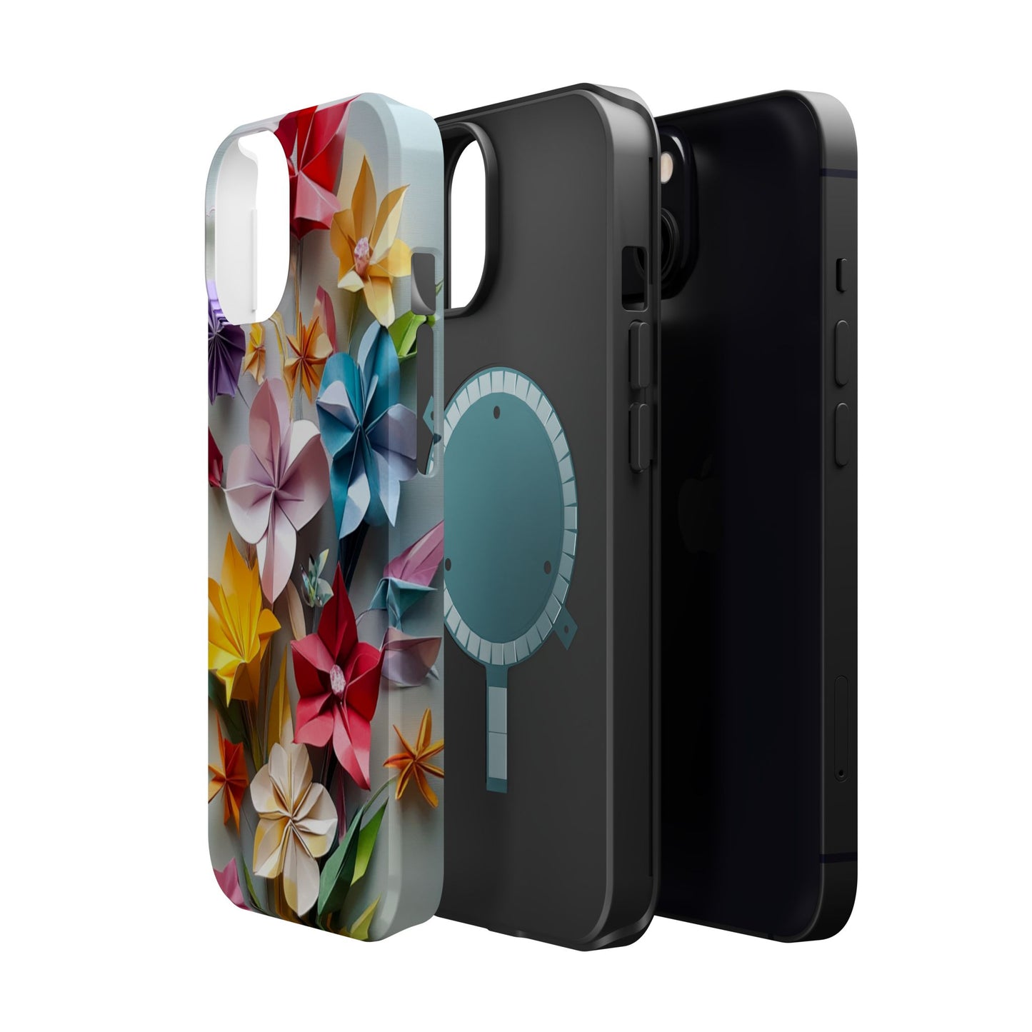 Flower Oragami Effect Magnetic Tough Case, MagSafe, iPhone 16 15 14 13