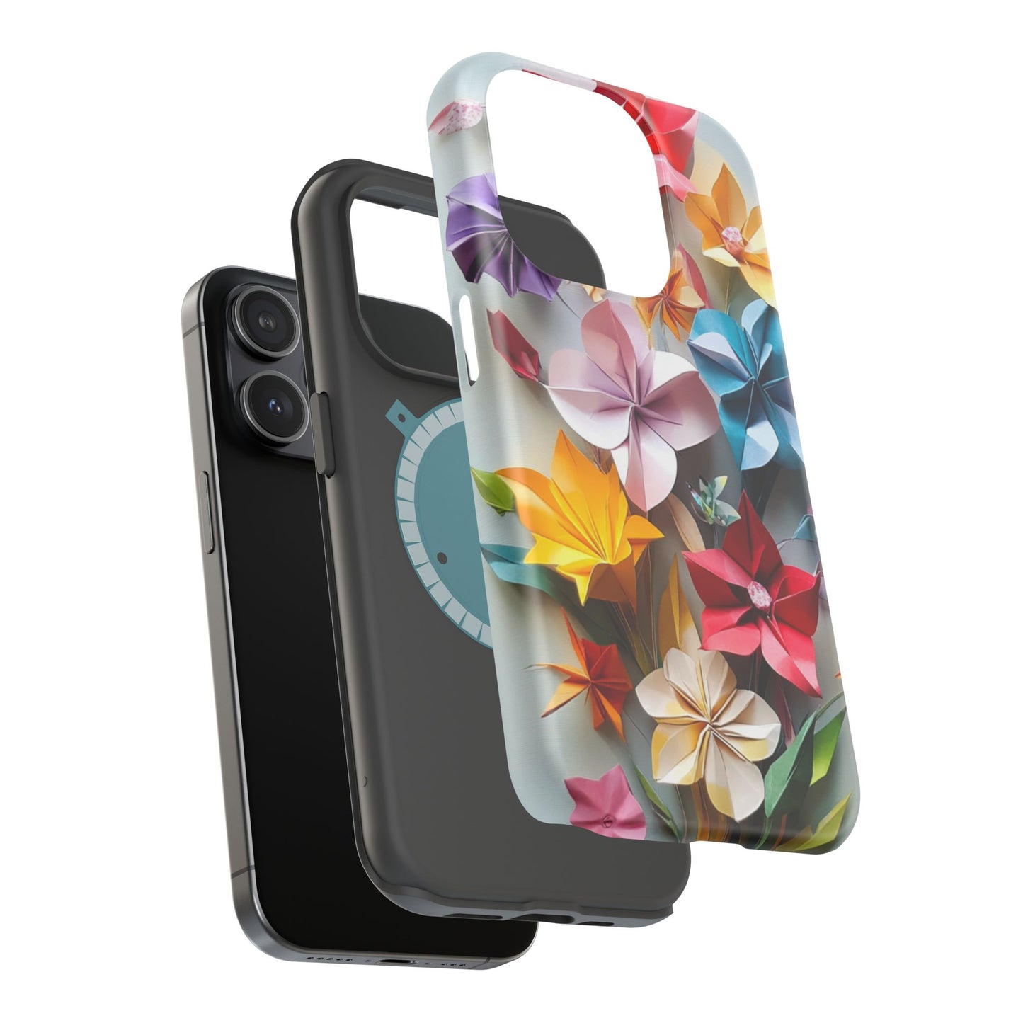 Flower Oragami Effect Magnetic Tough Case, MagSafe, iPhone 16 15 14 13