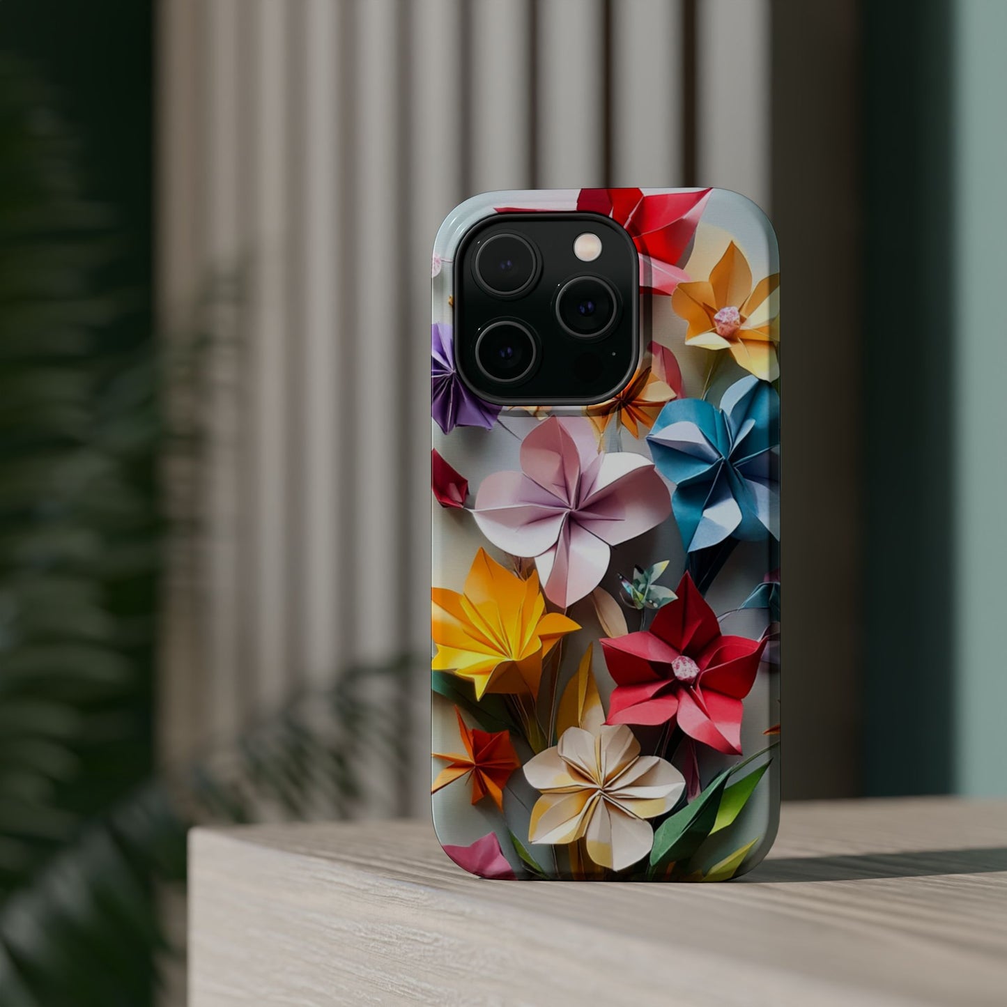 Flower Oragami Effect Magnetic Tough Case, MagSafe, iPhone 16 15 14 13