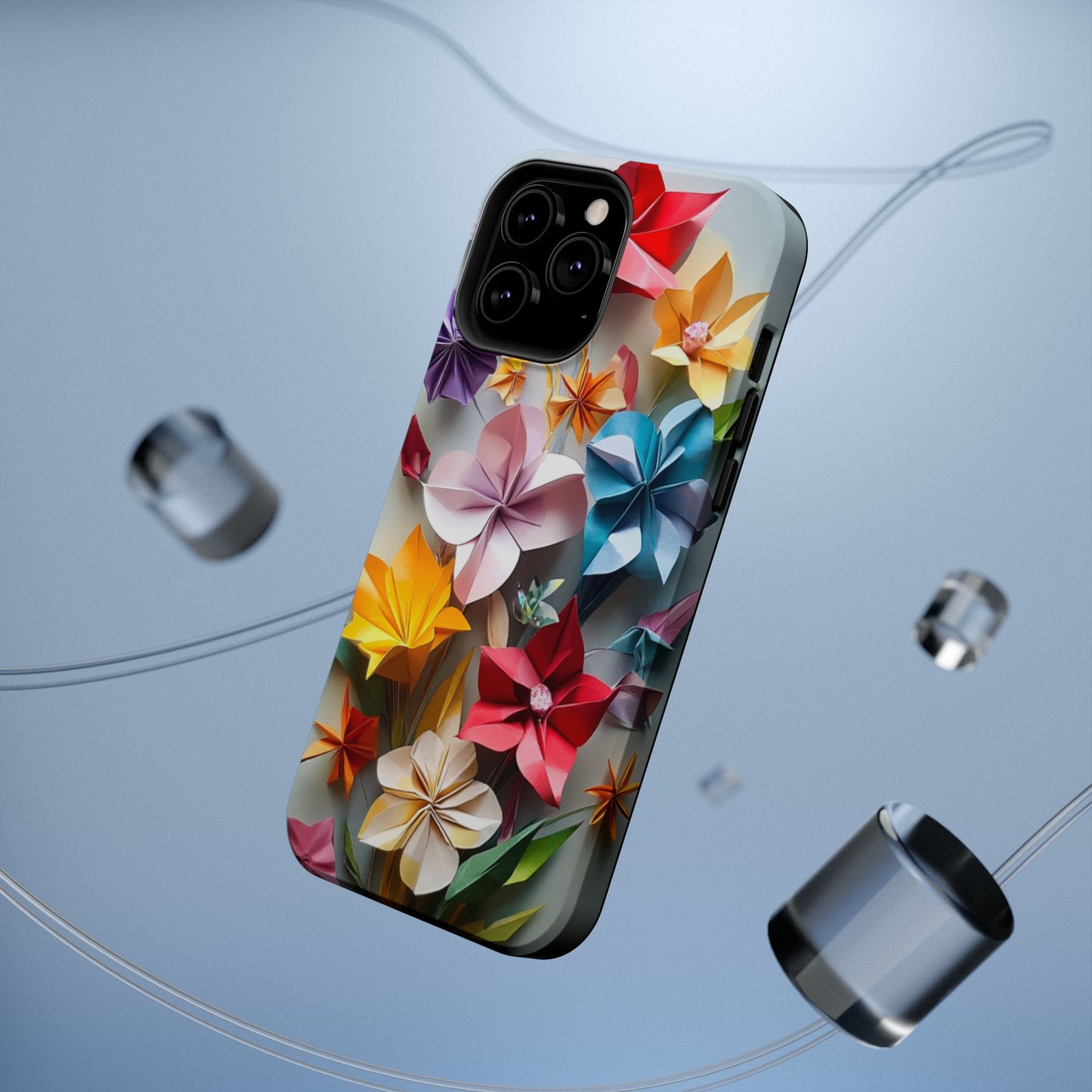 Flower Oragami Effect Magnetic Tough Case, MagSafe, iPhone 16 15 14 13