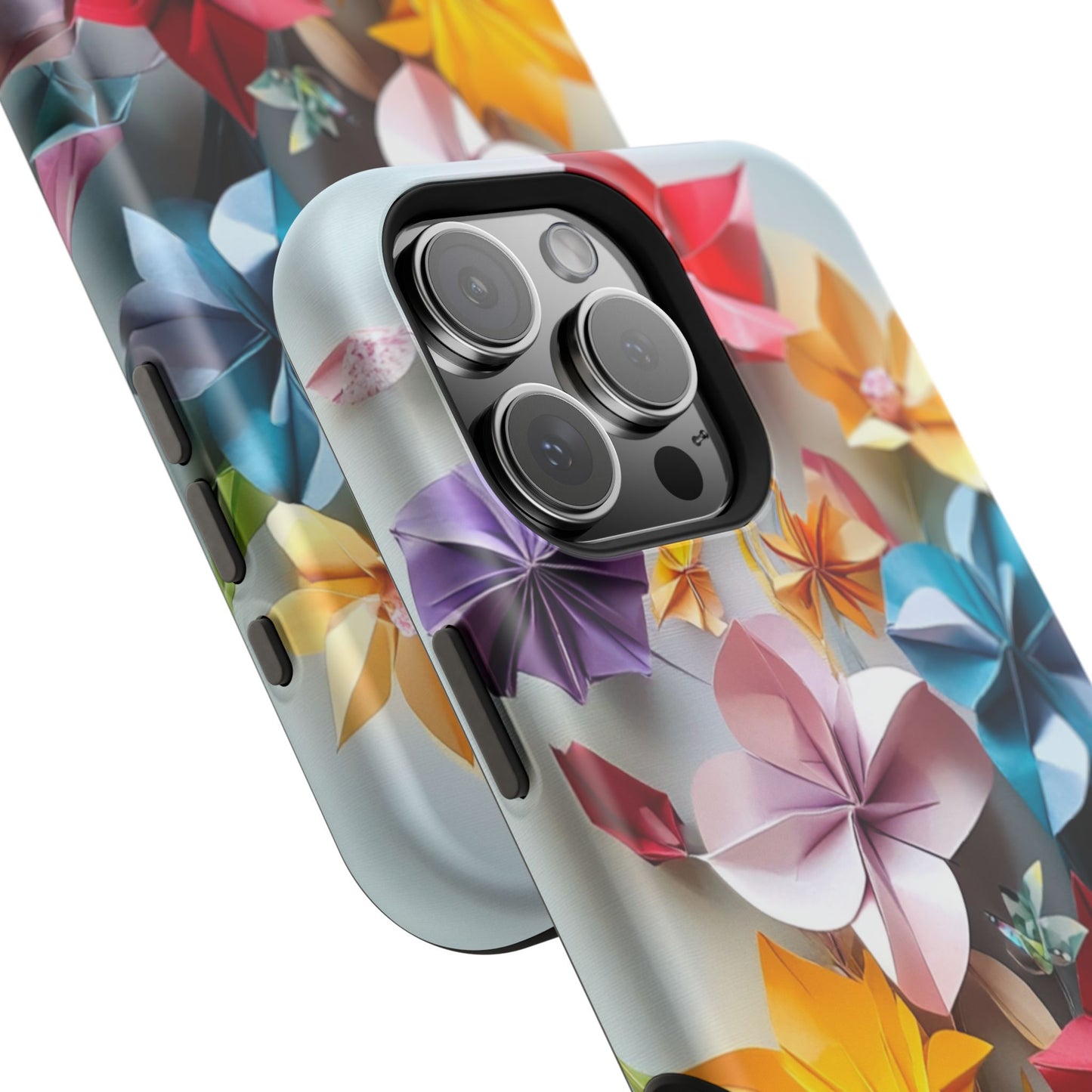 Flower Oragami Effect Magnetic Tough Case, MagSafe, iPhone 16 15 14 13