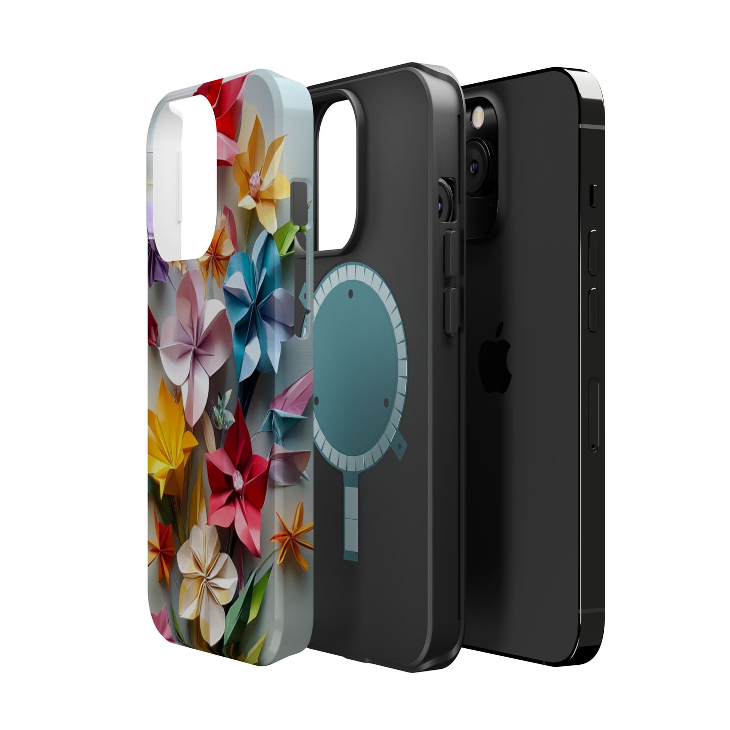 Flower Oragami Effect Magnetic Tough Case, MagSafe, iPhone 16 15 14 13