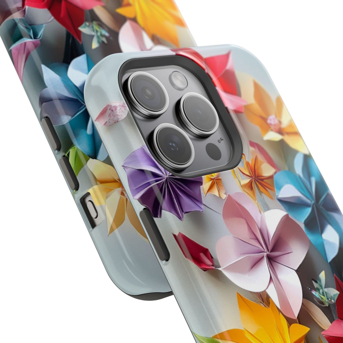 Flower Oragami Effect Magnetic Tough Case, MagSafe, iPhone 16 15 14 13