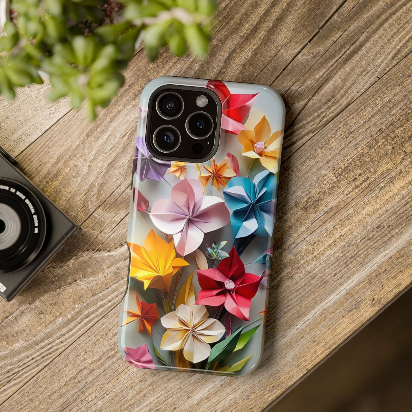 Flower Oragami Effect Magnetic Tough Case, MagSafe, iPhone 16 15 14 13