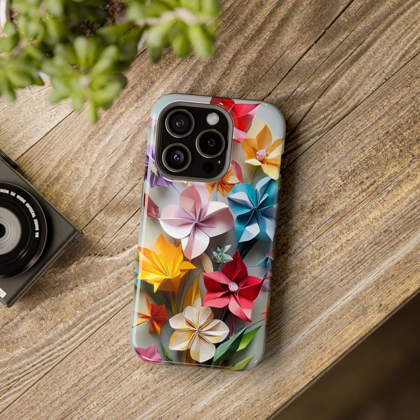 Flower Oragami Effect Magnetic Tough Case, MagSafe, iPhone 16 15 14 13