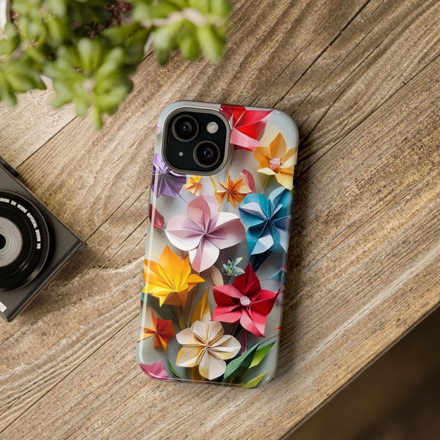 Flower Oragami Effect Magnetic Tough Case, MagSafe, iPhone 16 15 14 13