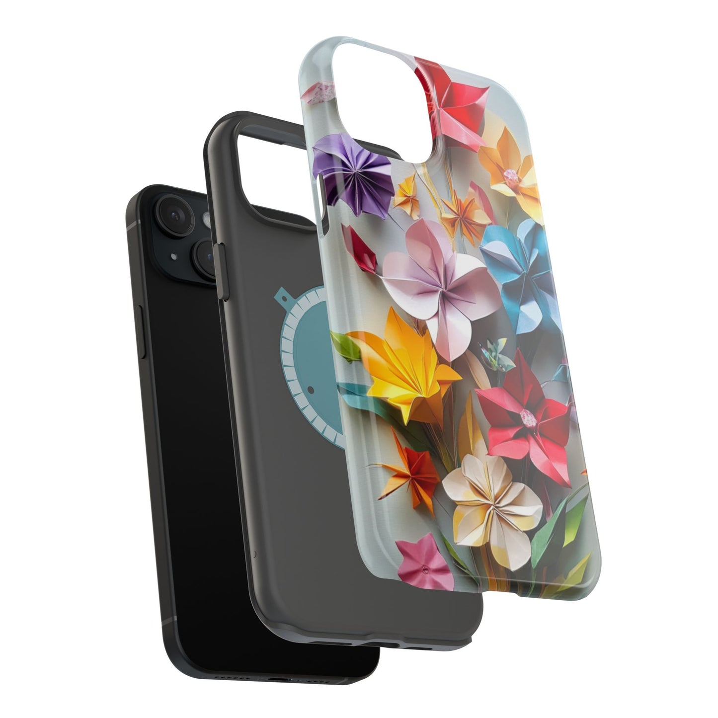 Flower Oragami Effect Magnetic Tough Case, MagSafe, iPhone 16 15 14 13