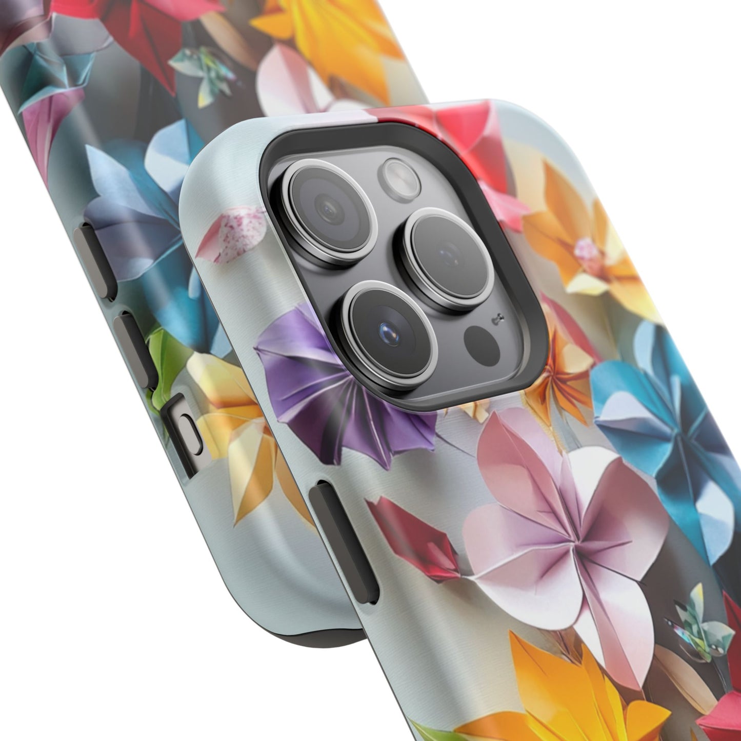 Flower Oragami Effect Magnetic Tough Case, MagSafe, iPhone 16 15 14 13