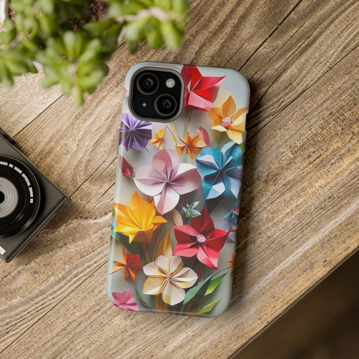 Flower Oragami Effect Magnetic Tough Case, MagSafe, iPhone 16 15 14 13