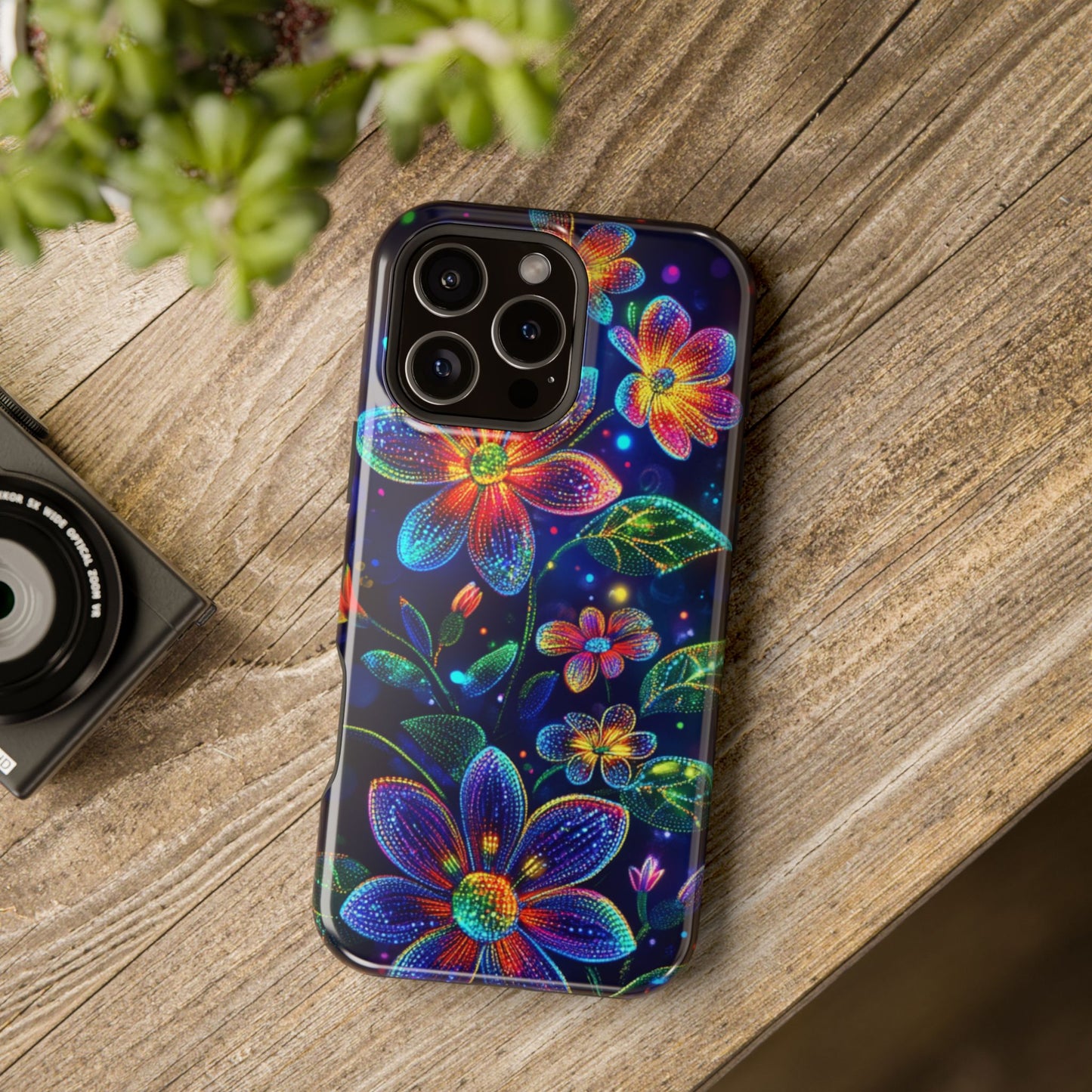 Flower Brite Lite Effect Magnetic Tough Cases, MagSafe, iPhone 16 15 14 13