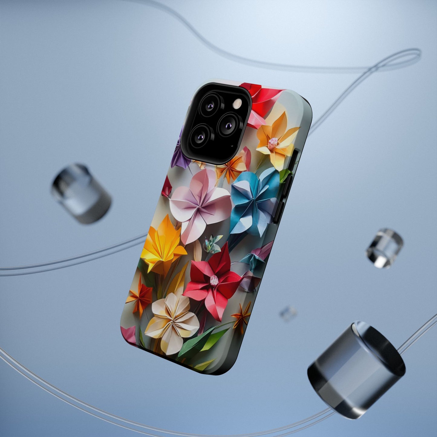 Flower Oragami Effect Magnetic Tough Case, MagSafe, iPhone 16 15 14 13