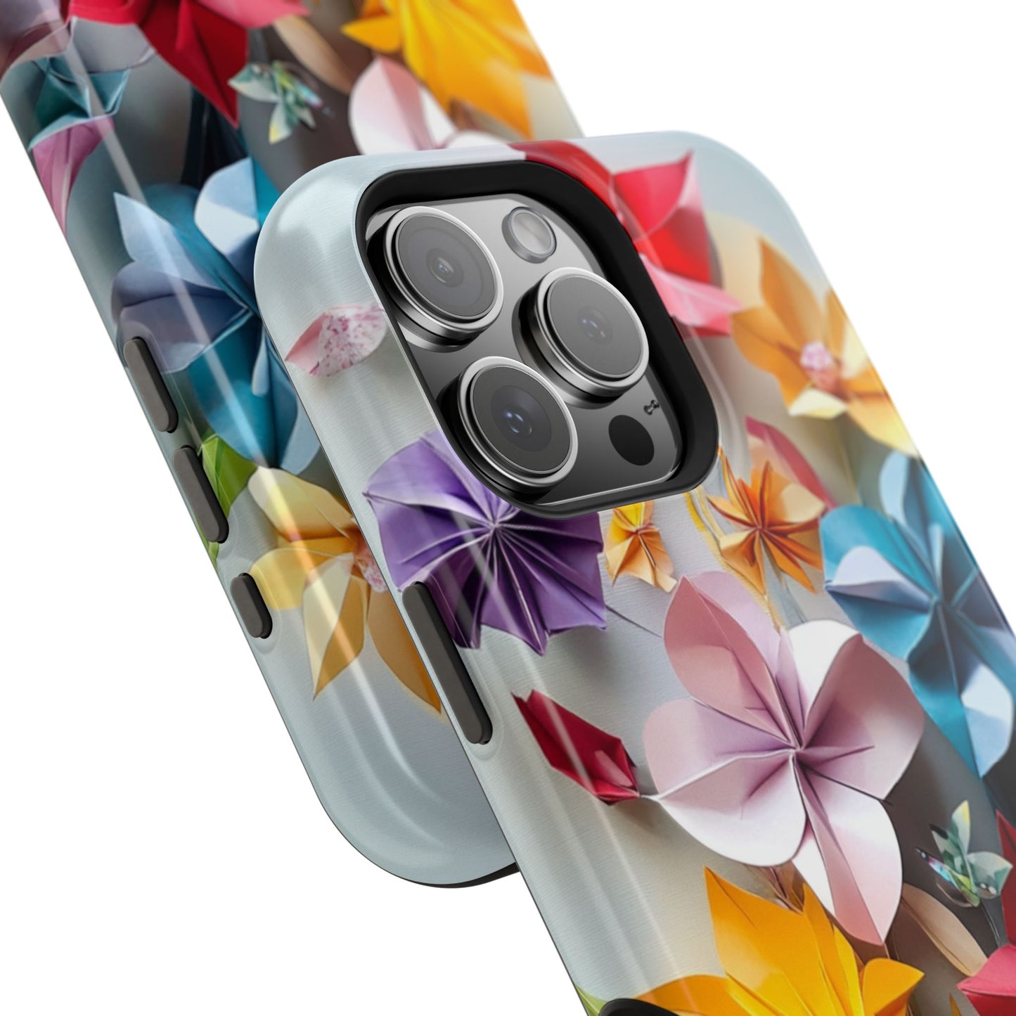 Flower Oragami Effect Magnetic Tough Case, MagSafe, iPhone 16 15 14 13