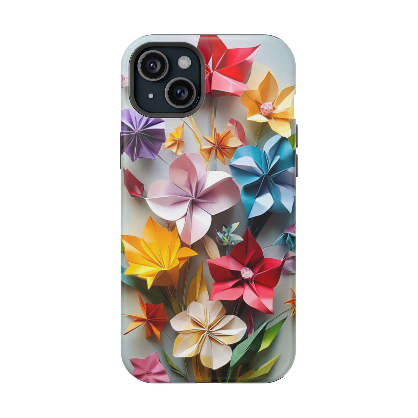 Flower Oragami Effect Magnetic Tough Case, MagSafe, iPhone 16 15 14 13