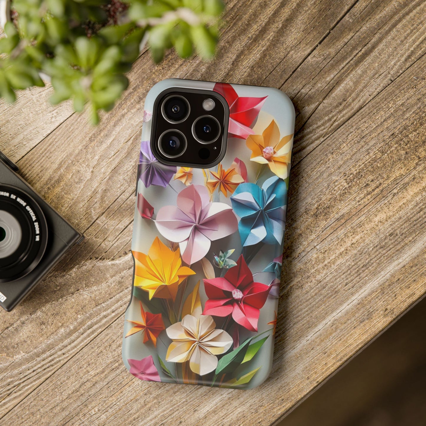 Flower Oragami Effect Magnetic Tough Case, MagSafe, iPhone 16 15 14 13