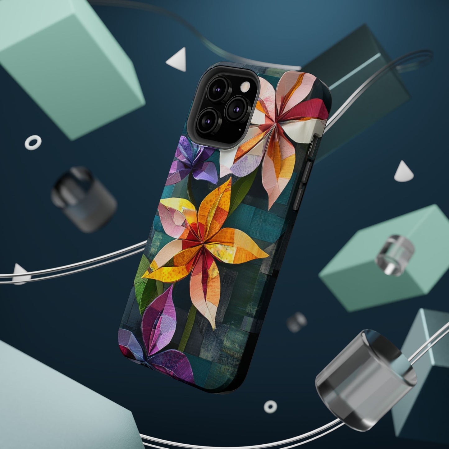 Bright Artistic Flower Magnetic Tough Cases, MagSafe, iPhone 16 15 14 13