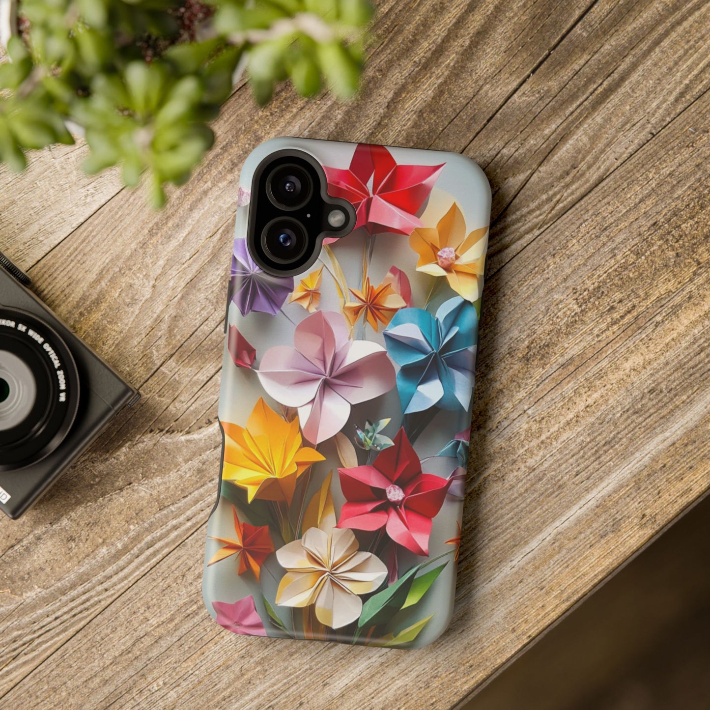 Flower Oragami Effect Magnetic Tough Case, MagSafe, iPhone 16 15 14 13