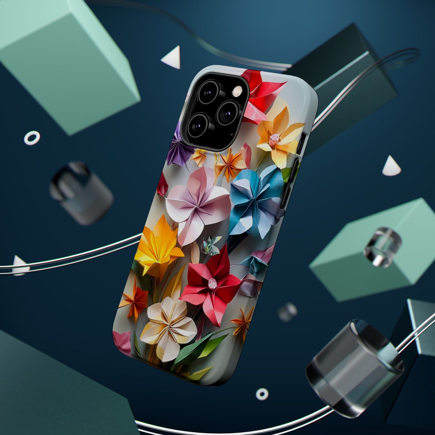 Flower Oragami Effect Magnetic Tough Case, MagSafe, iPhone 16 15 14 13