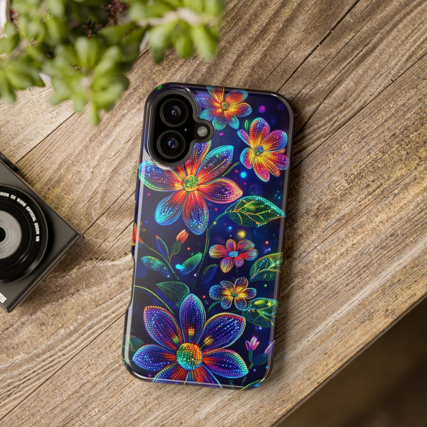 Flower Brite Lite Effect Magnetic Tough Cases, MagSafe, iPhone 16 15 14 13