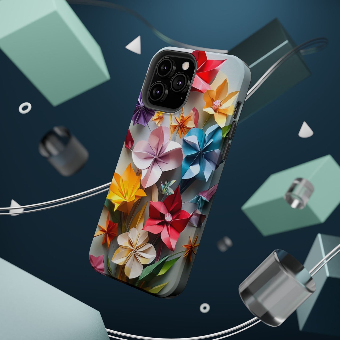 Flower Oragami Effect Magnetic Tough Case, MagSafe, iPhone 16 15 14 13