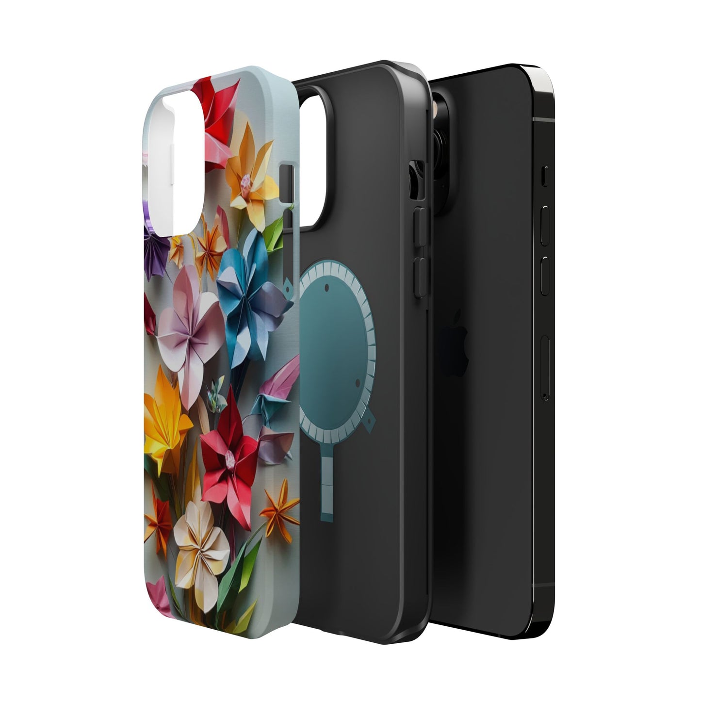 Flower Oragami Effect Magnetic Tough Case, MagSafe, iPhone 16 15 14 13