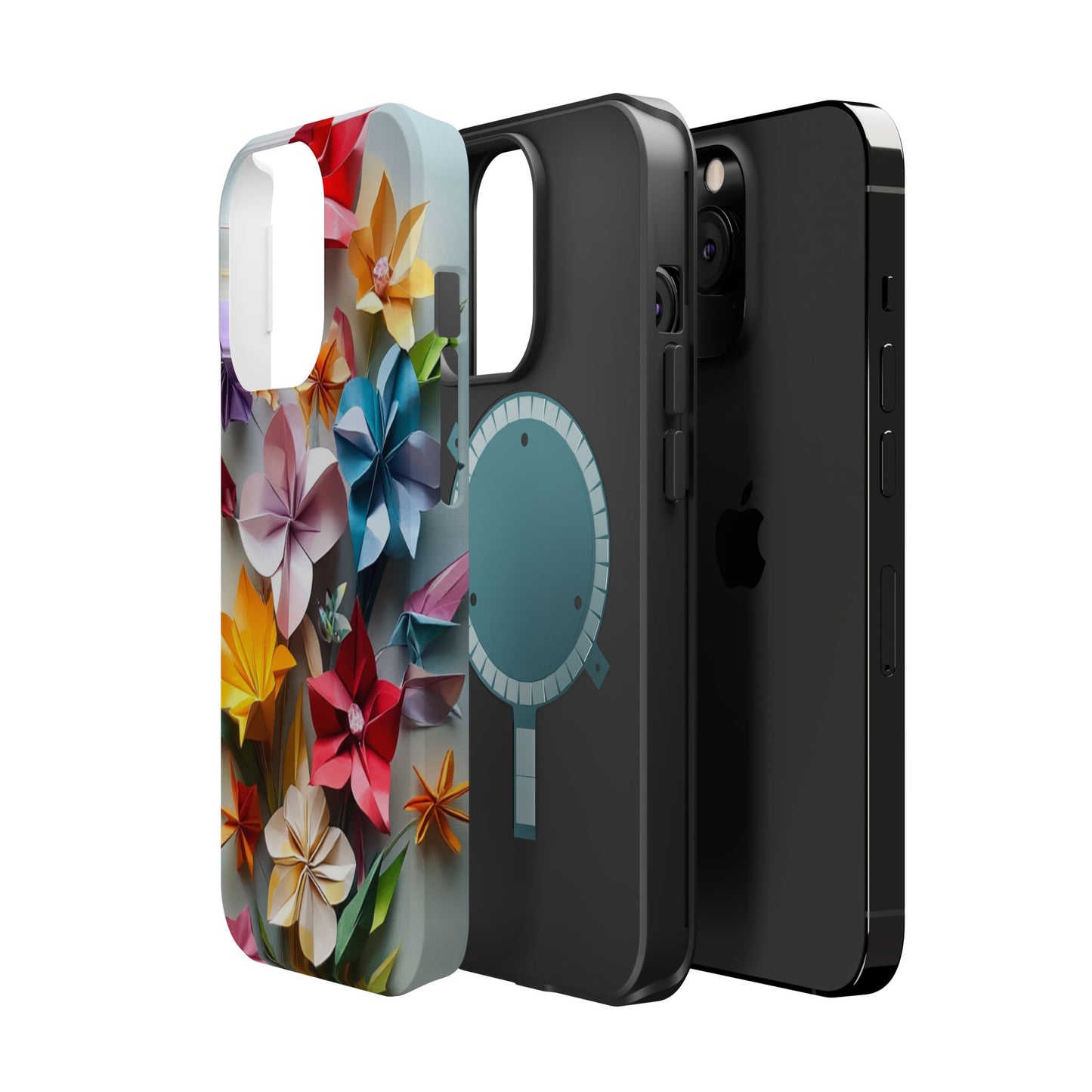 Flower Oragami Effect Magnetic Tough Case, MagSafe, iPhone 16 15 14 13