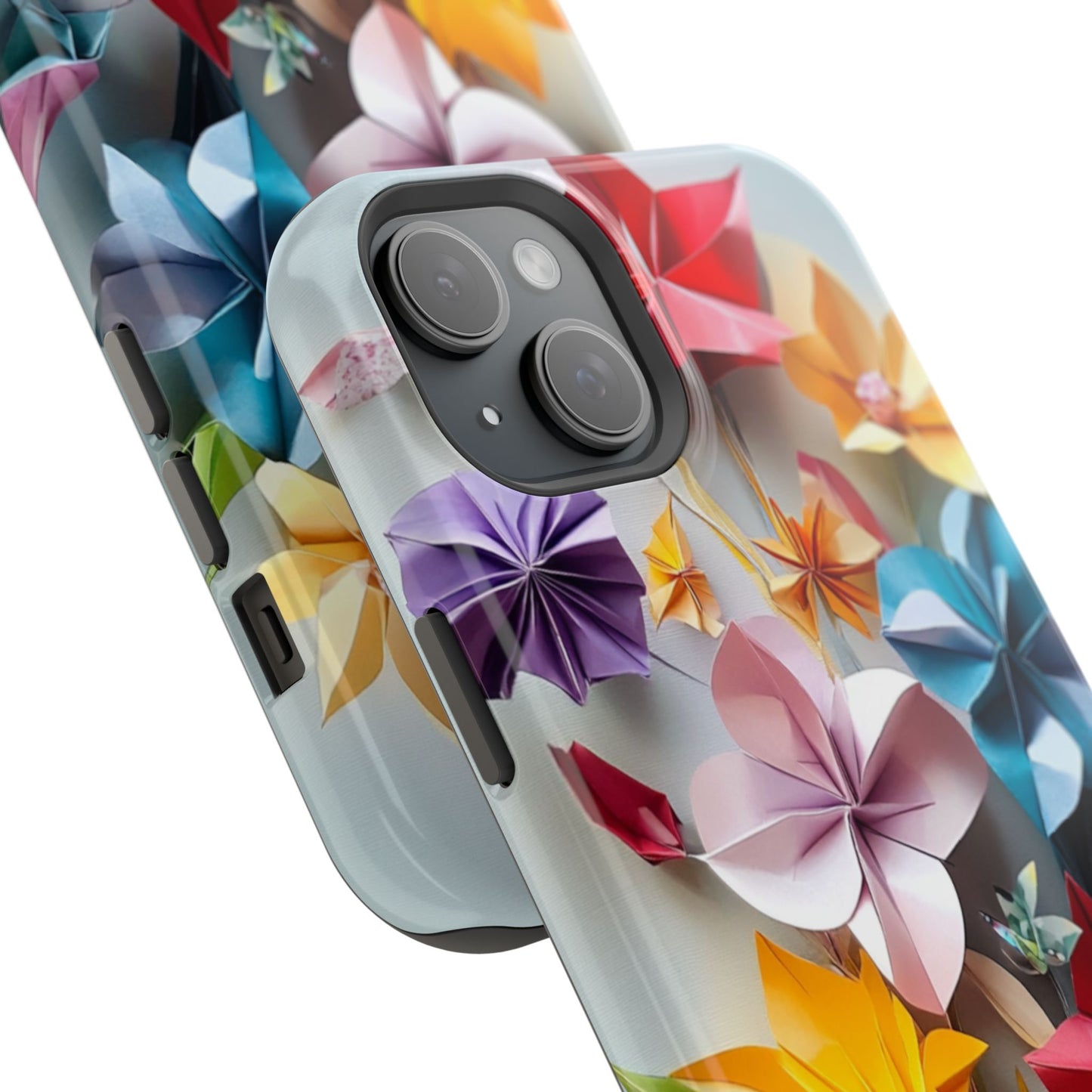 Flower Oragami Effect Magnetic Tough Case, MagSafe, iPhone 16 15 14 13