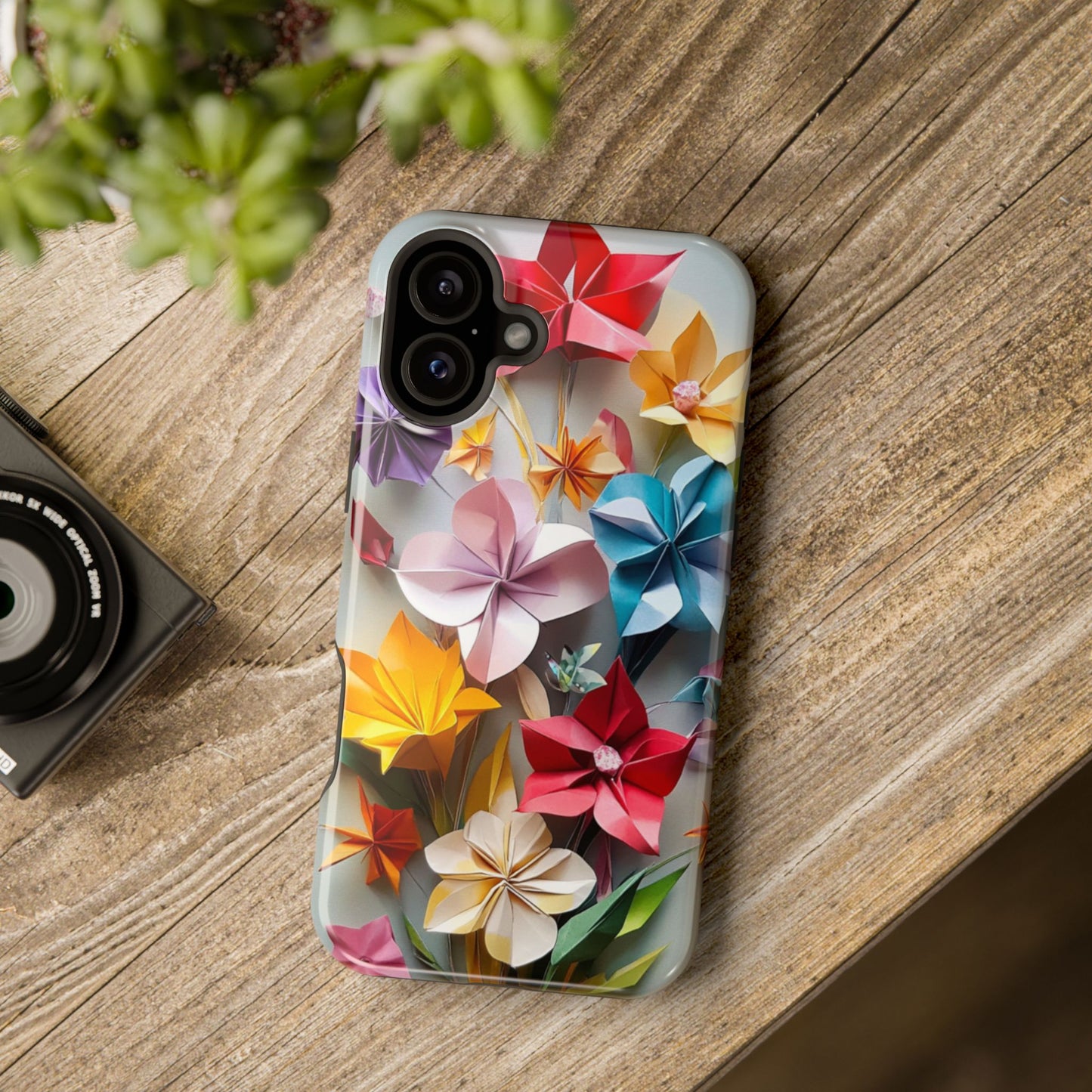 Flower Oragami Effect Magnetic Tough Case, MagSafe, iPhone 16 15 14 13