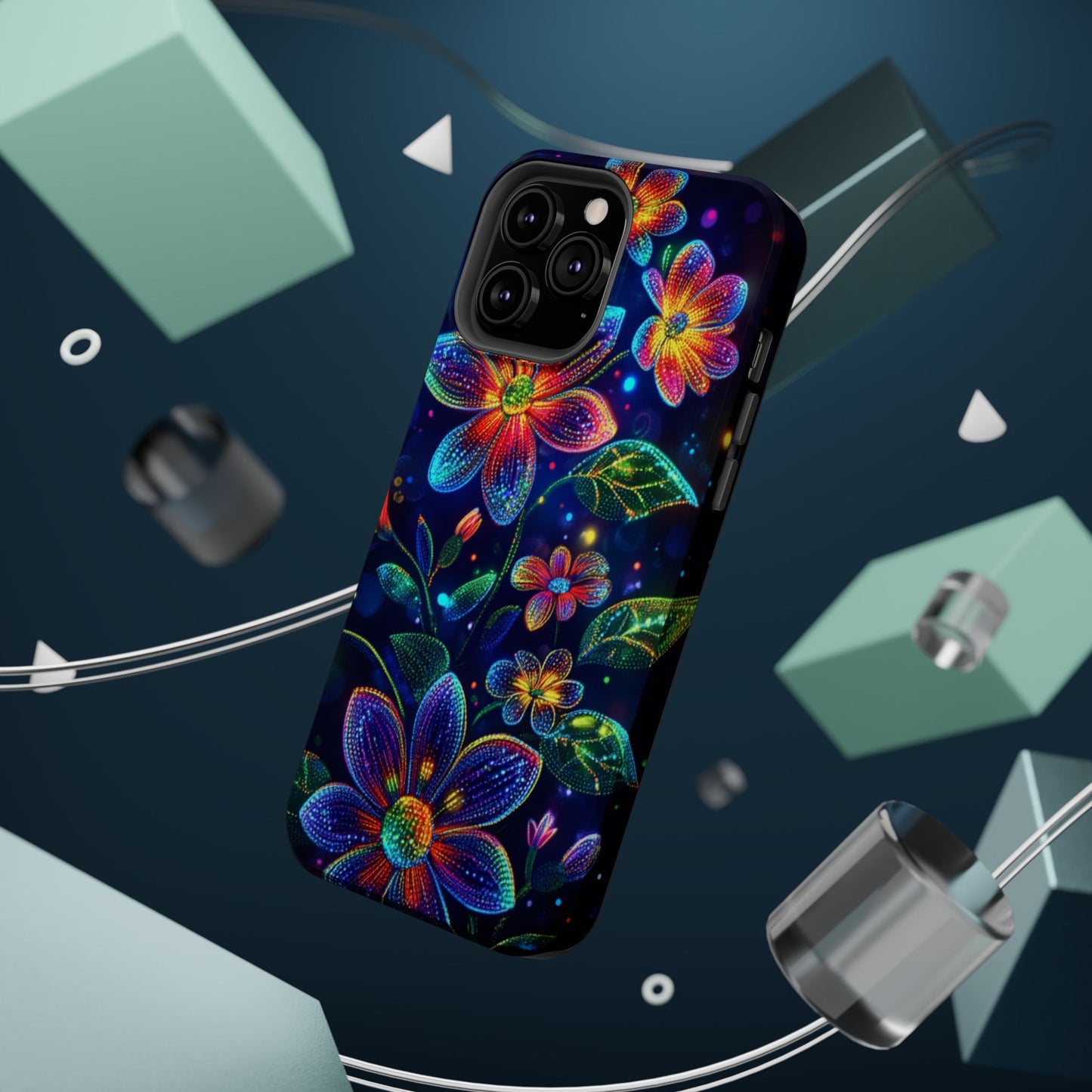 Flower Brite Lite Effect Magnetic Tough Cases, MagSafe, iPhone 16 15 14 13