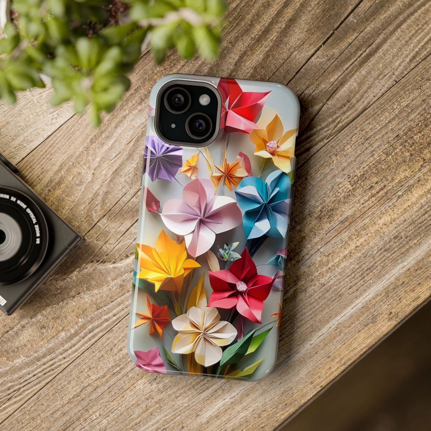 Flower Oragami Effect Magnetic Tough Case, MagSafe, iPhone 16 15 14 13