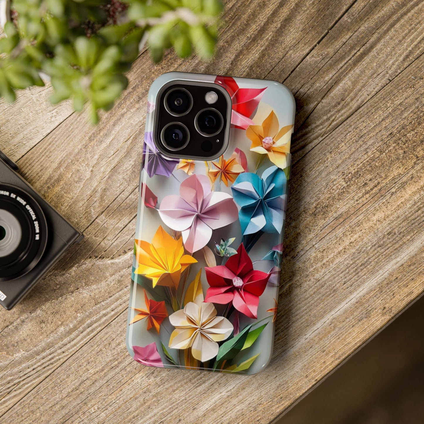 Flower Oragami Effect Magnetic Tough Case, MagSafe, iPhone 16 15 14 13