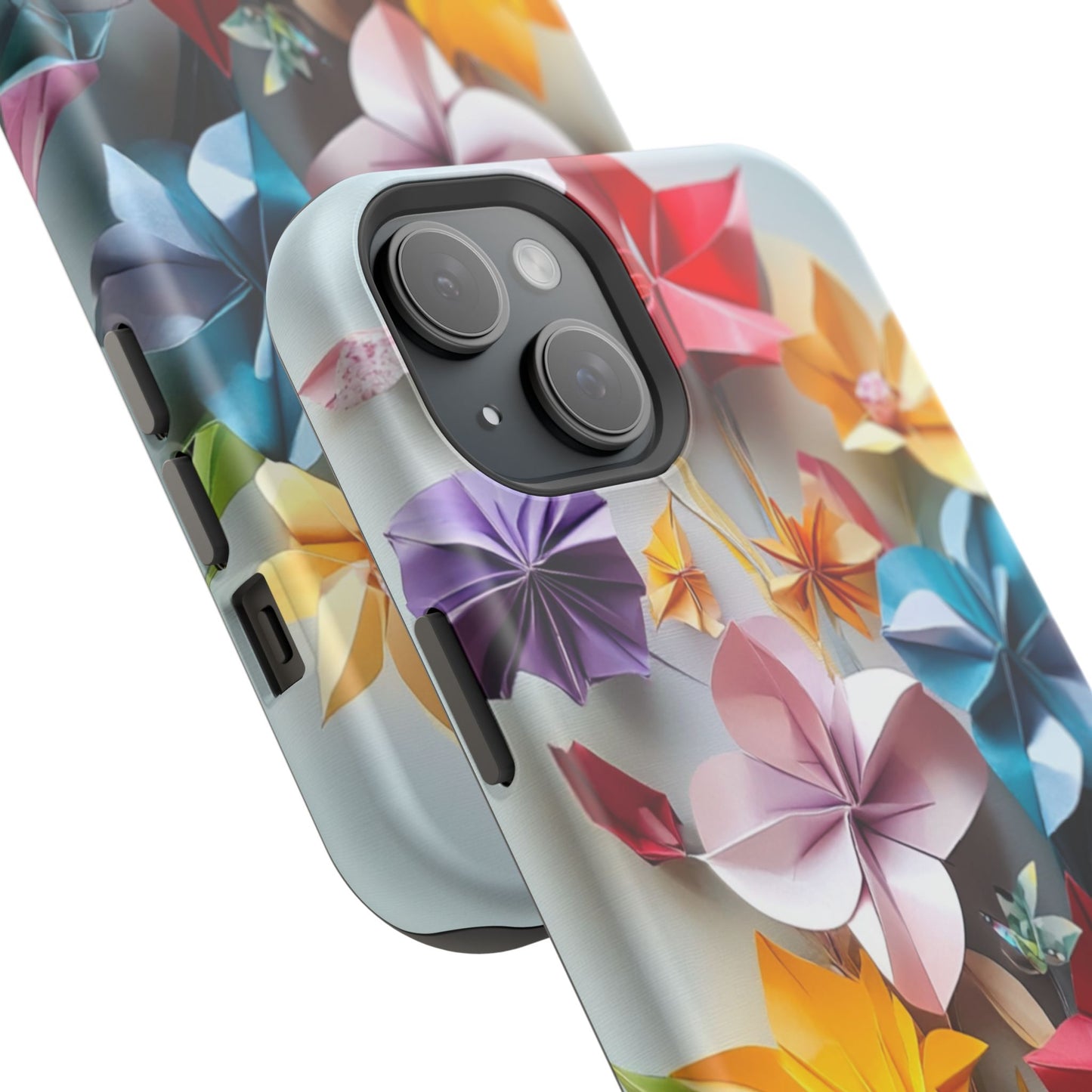 Flower Oragami Effect Magnetic Tough Case, MagSafe, iPhone 16 15 14 13