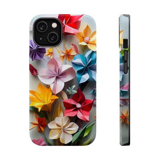 Flower Oragami Effect Magnetic Tough Case, MagSafe, iPhone 16 15 14 13