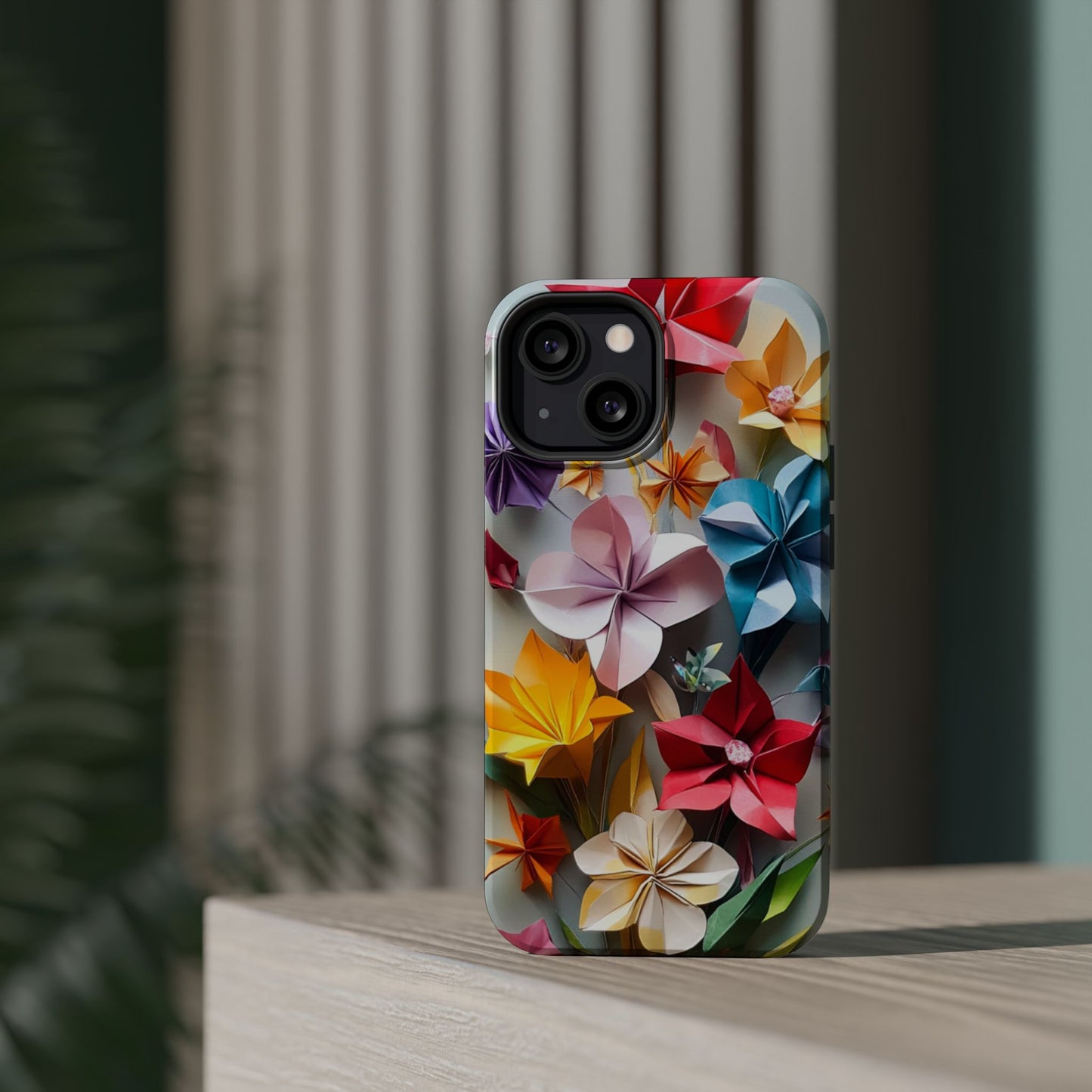 Flower Oragami Effect Magnetic Tough Case, MagSafe, iPhone 16 15 14 13