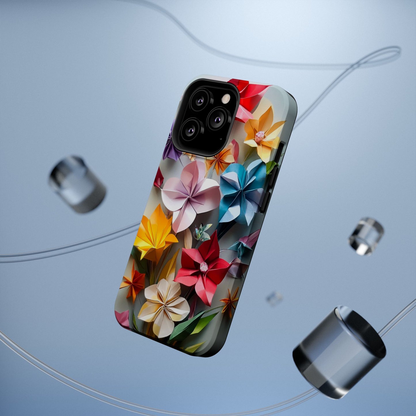 Flower Oragami Effect Magnetic Tough Case, MagSafe, iPhone 16 15 14 13