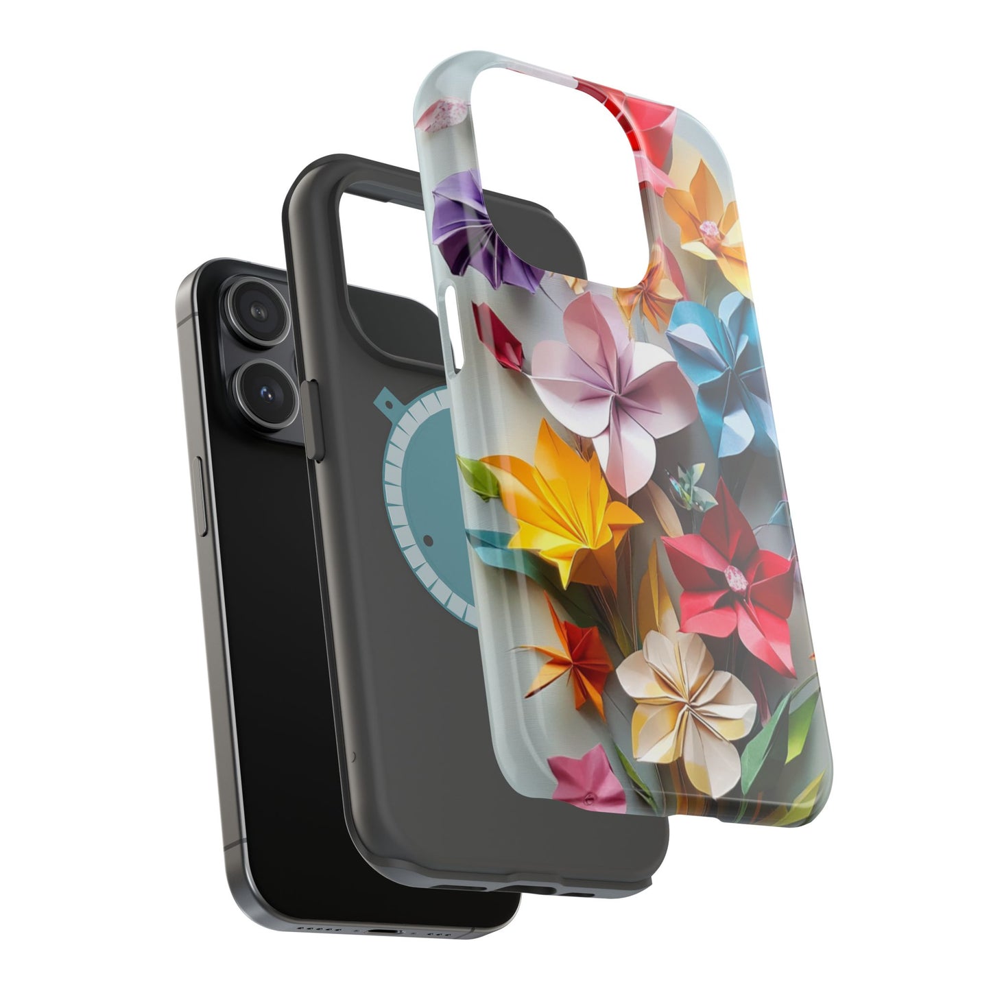 Flower Oragami Effect Magnetic Tough Case, MagSafe, iPhone 16 15 14 13