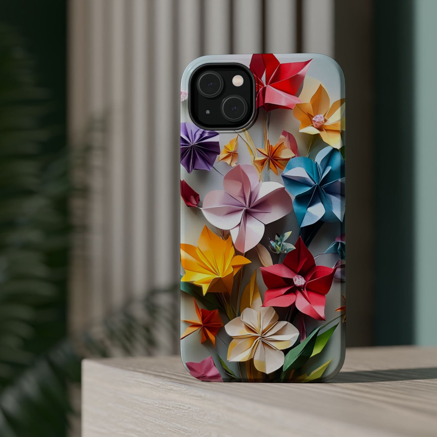 Flower Oragami Effect Magnetic Tough Case, MagSafe, iPhone 16 15 14 13