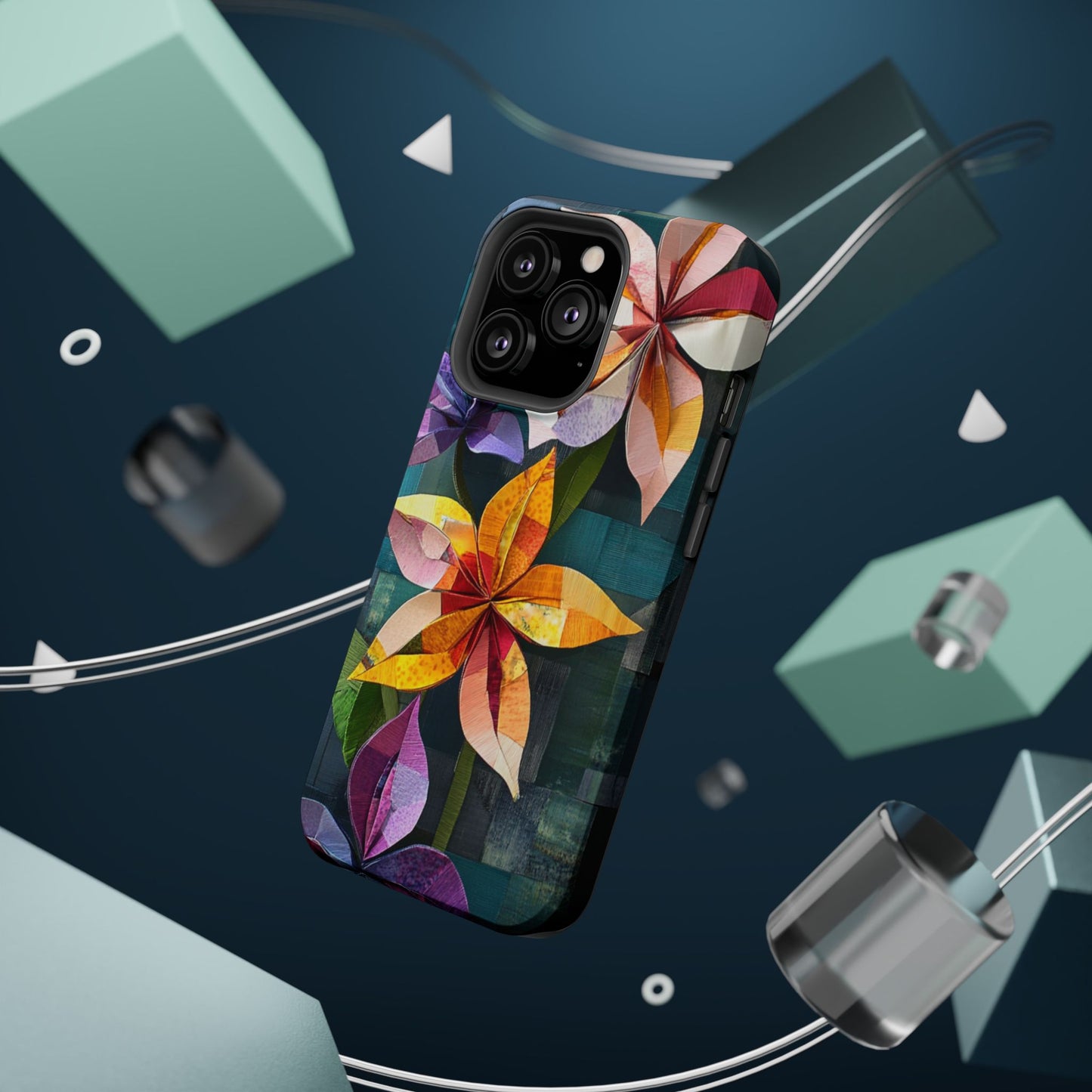 Bright Artistic Flower Magnetic Tough Cases, MagSafe, iPhone 16 15 14 13